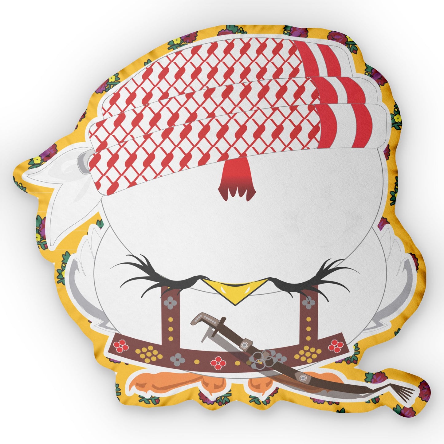white chicken rooster cushion with keffeyeh