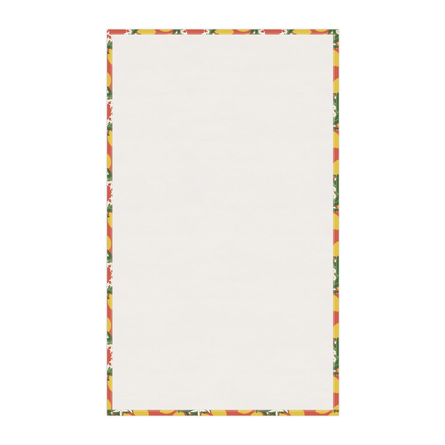 Citrus farmer with citrus fruit patten teatowel lemon and orange back