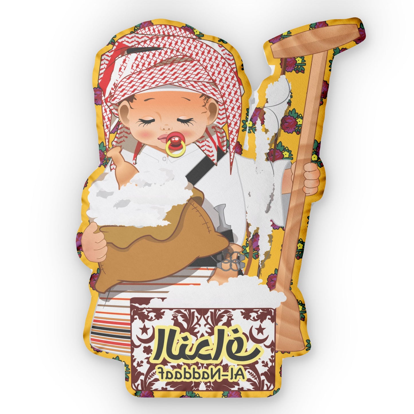 Al-Nadaaf Boy Cushion of Baha, Southern Arabia. Designed in UK by Samareena