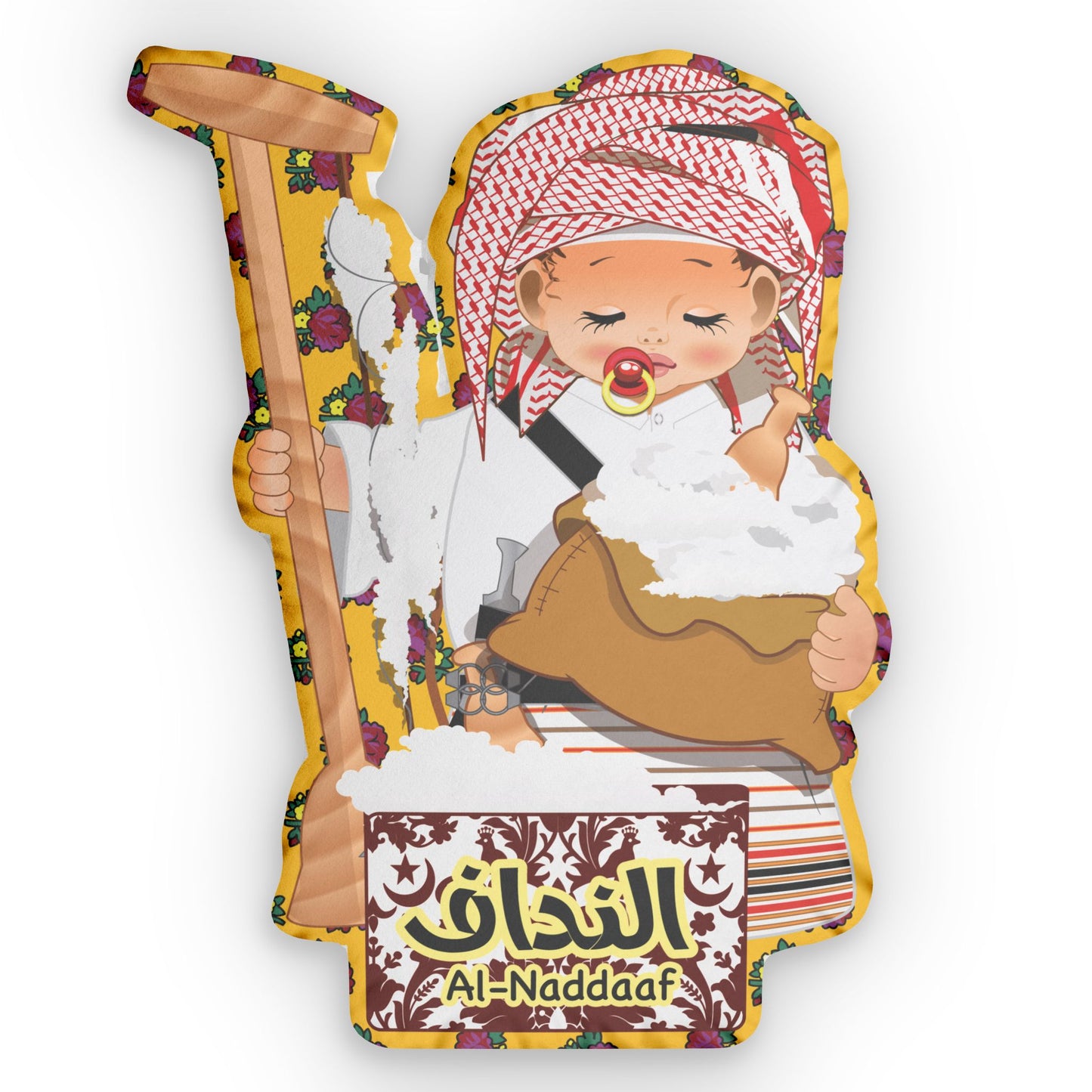 Al-Nadaaf Boy Cushion of Baha, Southern Arabia. Designed in UK by Samareena
