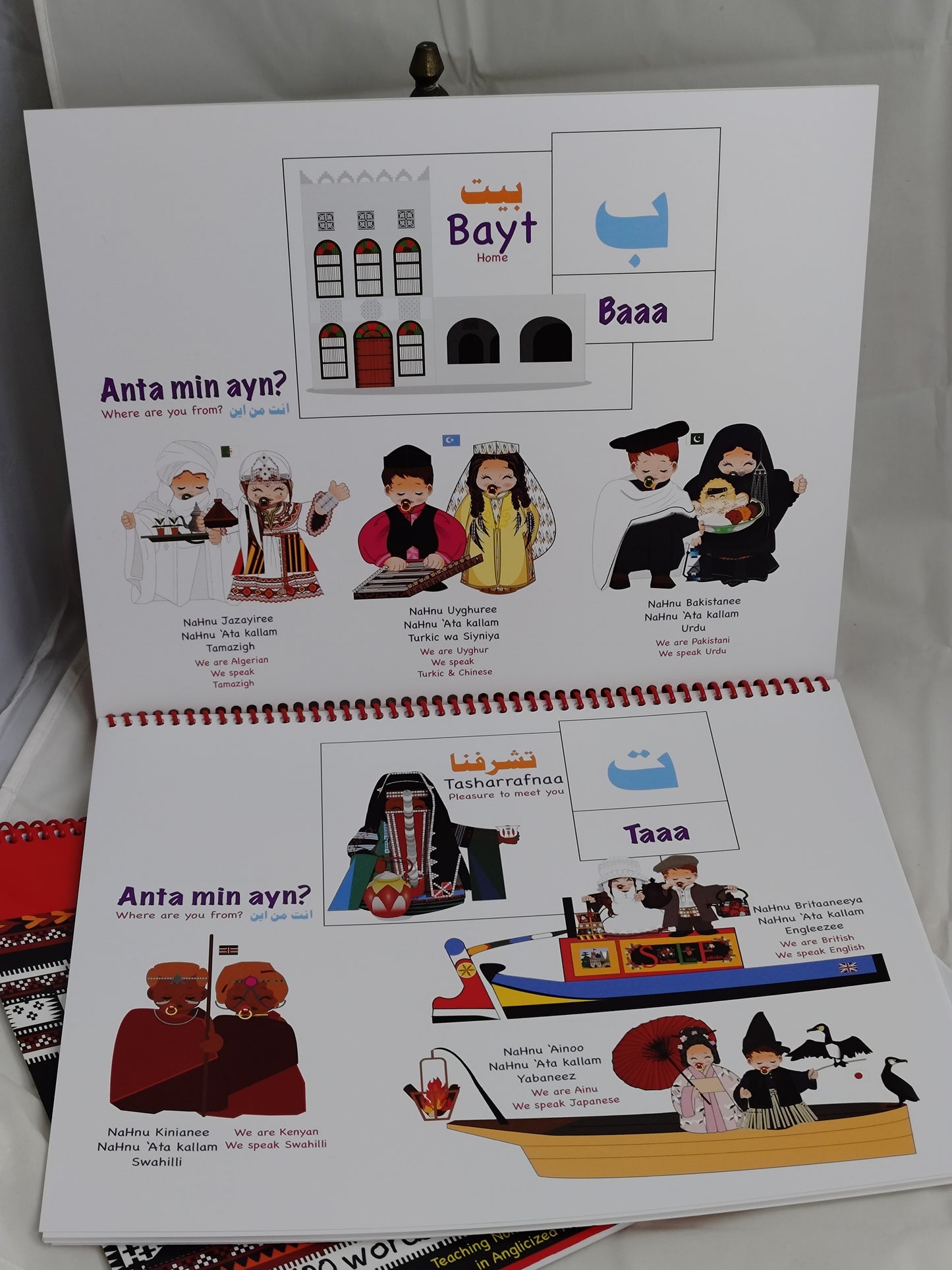 inside arabic book with kawaii characters