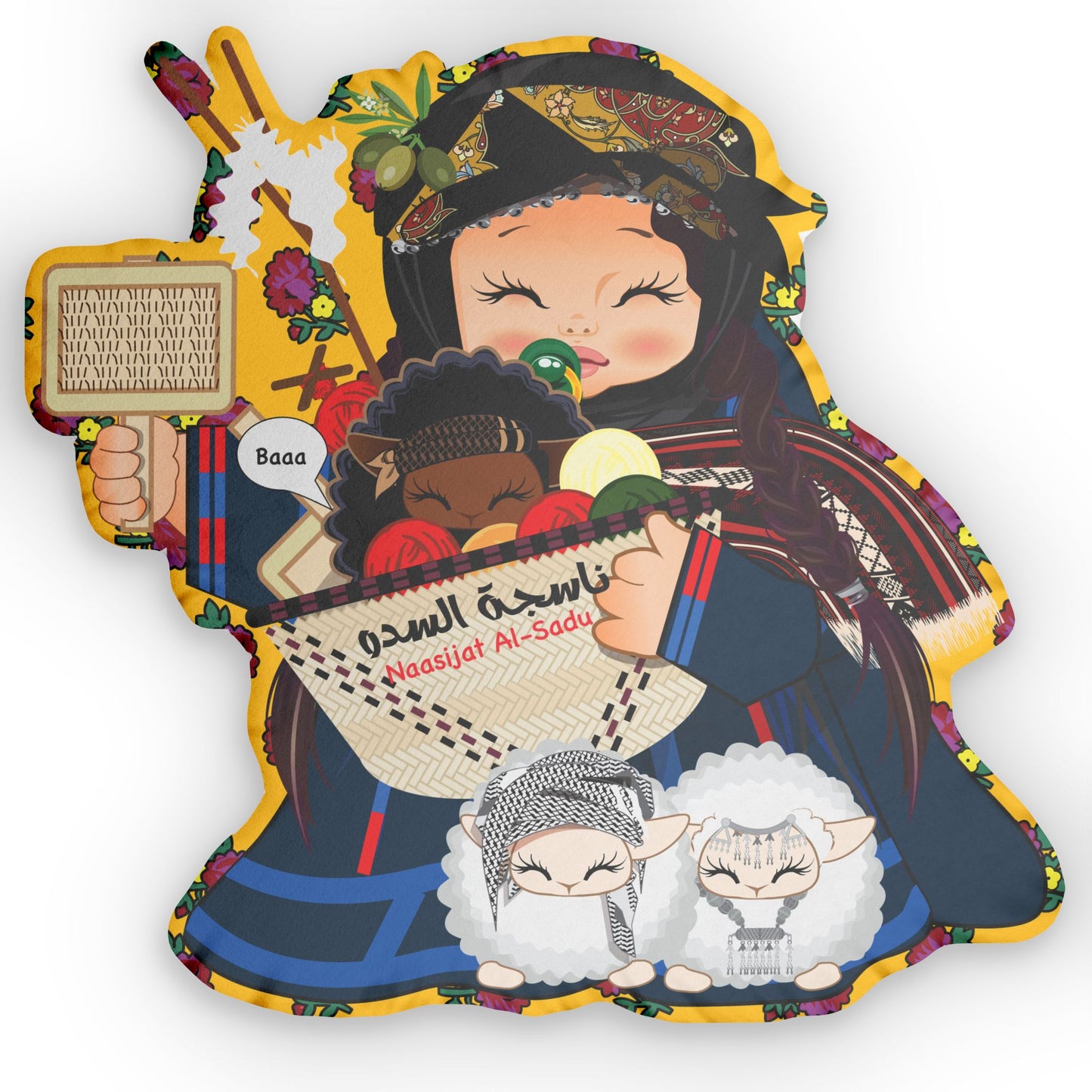 Al-Sadu Girl Cushion of Sakaka, Northern Arabia. Designed in UK by Samareena