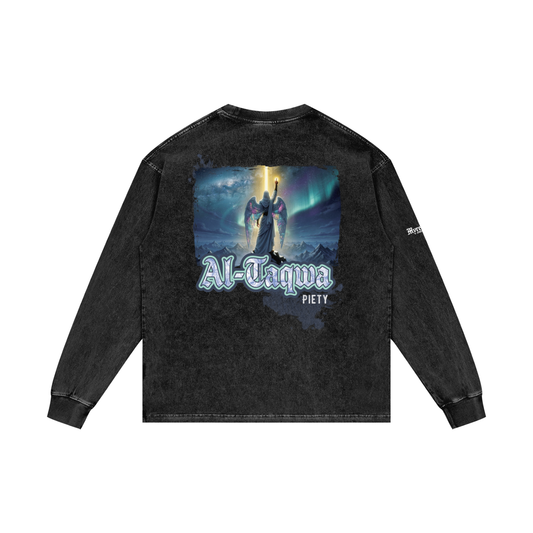 Al-Taqwa - Piety | Myrenium Armour of Angels | Acid Wash Oversize Long Sleeve T-Shirt