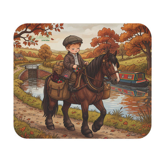 Autumn English Countryside Mouse Pad — Boy on Shire Horse by Canal