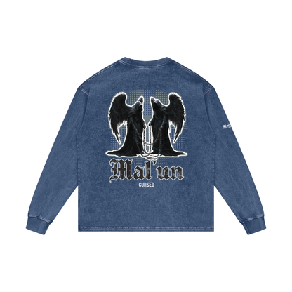 Mal'un - Cursed | Myrenium Armour of Angels | Acid Wash Oversize Long Sleeve T-Shirt