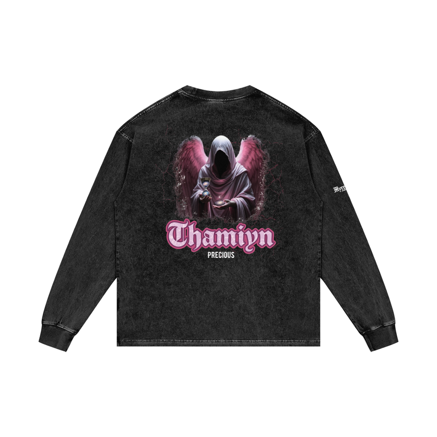 Thamiyn - Precious | Myrenium Armour of Angels | Acid Wash Oversize Long Sleeve T-Shirt