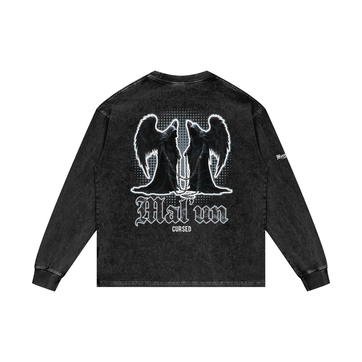Mal'un - Cursed | Myrenium Armour of Angels | Acid Wash Oversize Long Sleeve T-Shirt