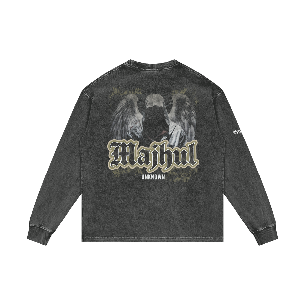 Majhul - Unknown | Myrenium Armour of Angels | Acid Wash Oversize Long Sleeve T-Shirt