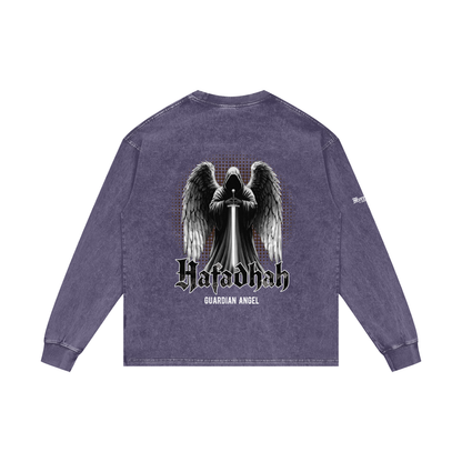 Hafadhah - Guardian Angel | Myrenium Armour of Angels | Acid Wash Oversize Long Sleeve T-Shirt