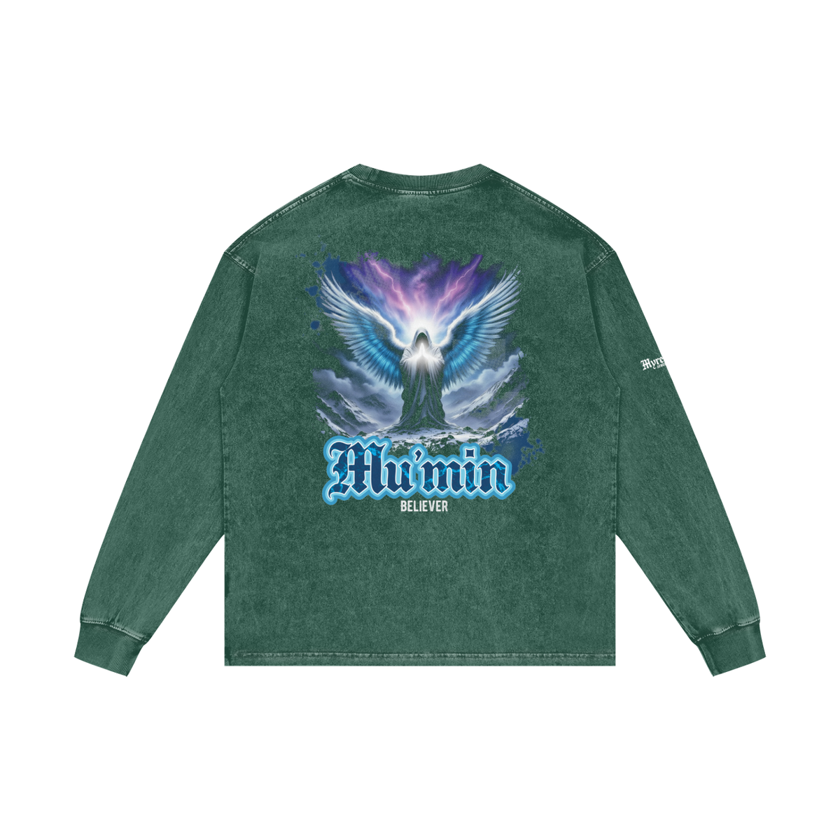 Mu'min - Believer | Myrenium Armour of Angels | Acid Wash Oversize Long Sleeve T-Shirt