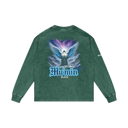 Mu'min - Believer | Myrenium Armour of Angels | Acid Wash Oversize Long Sleeve T-Shirt