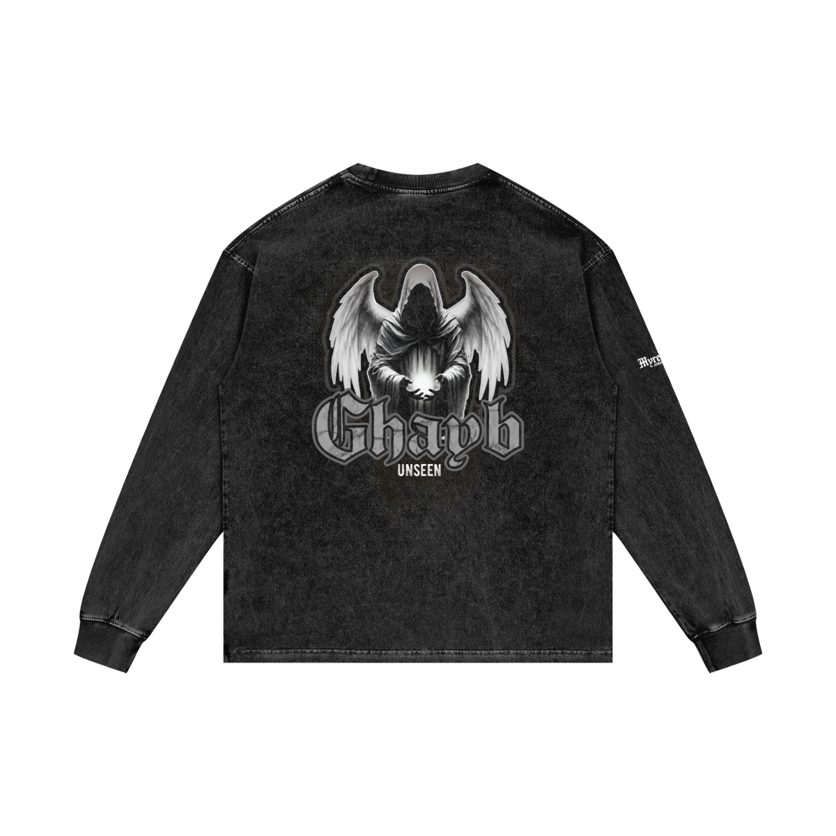 Ghayb - Unseen | Myrenium Armour of Angels | Acid Wash Oversize Long Sleeve T-Shirt