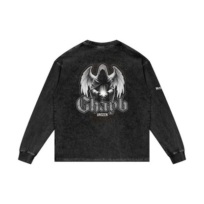 Ghayb - Unseen | Myrenium Armour of Angels | Acid Wash Oversize Long Sleeve T-Shirt