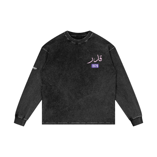 Qadar - Predestined | Myrenium Armour of Angels | Acid Wash Oversize Long Sleeve T-Shirt