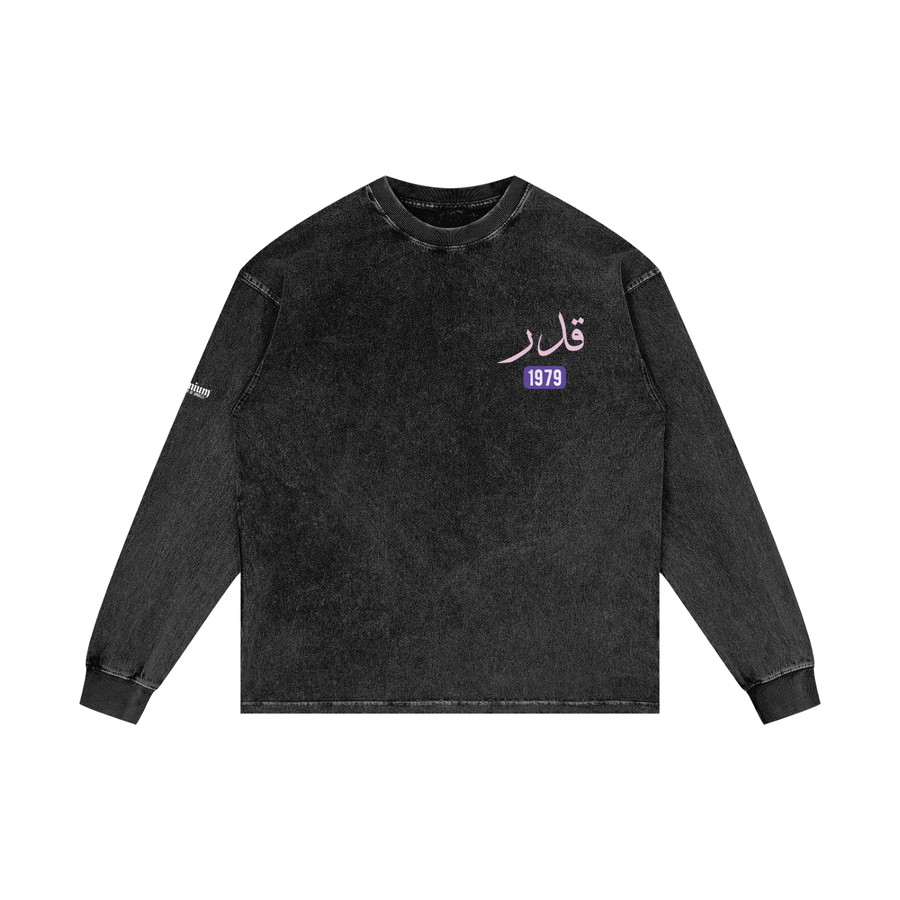 Qadar - Predestined | Myrenium Armour of Angels | Acid Wash Oversize Long Sleeve T-Shirt