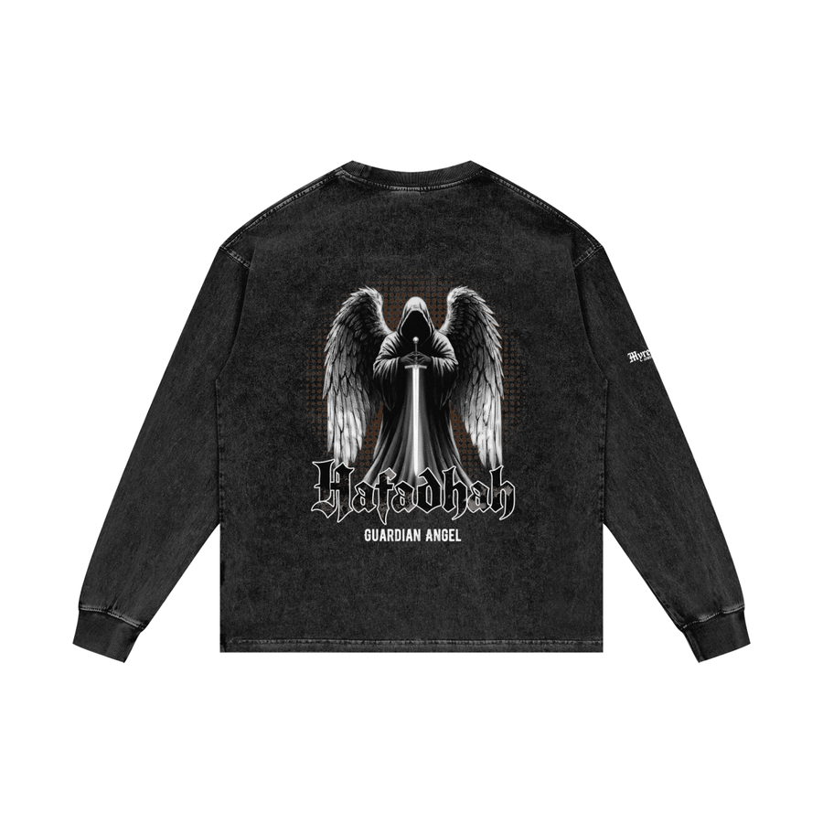 Hafadhah - Guardian Angel | Myrenium Armour of Angels | Acid Wash Oversize Long Sleeve T-Shirt