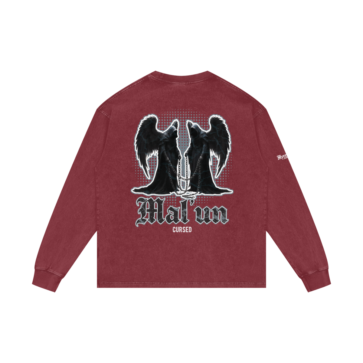 Mal'un - Cursed | Myrenium Armour of Angels | Acid Wash Oversize Long Sleeve T-Shirt