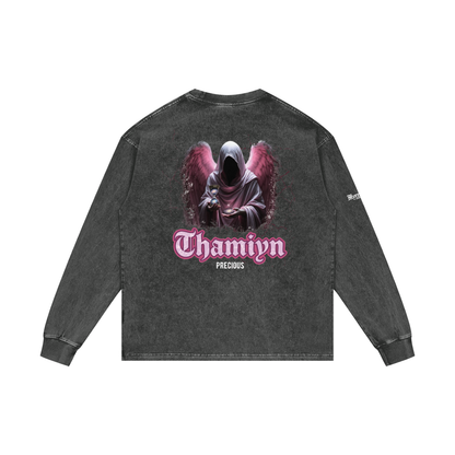 Thamiyn - Precious | Myrenium Armour of Angels | Acid Wash Oversize Long Sleeve T-Shirt
