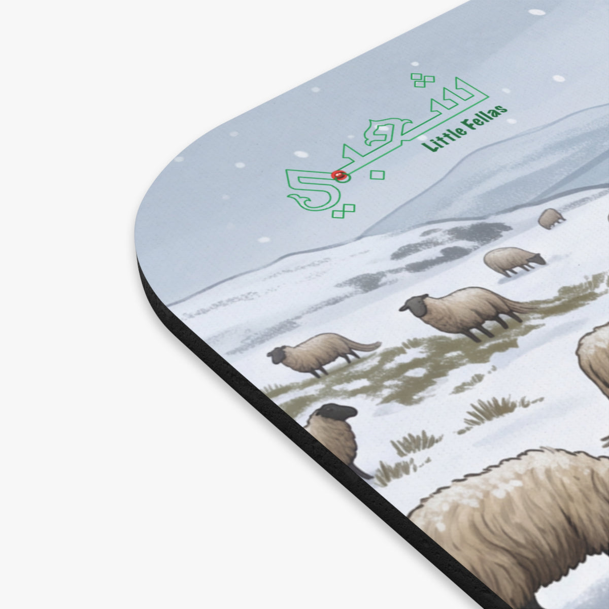 Irish Fiddler Mouse Pad — Cute Boy Playing Violin in Snowy Sheep Landscape