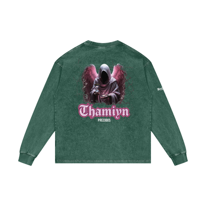 Thamiyn - Precious | Myrenium Armour of Angels | Acid Wash Oversize Long Sleeve T-Shirt