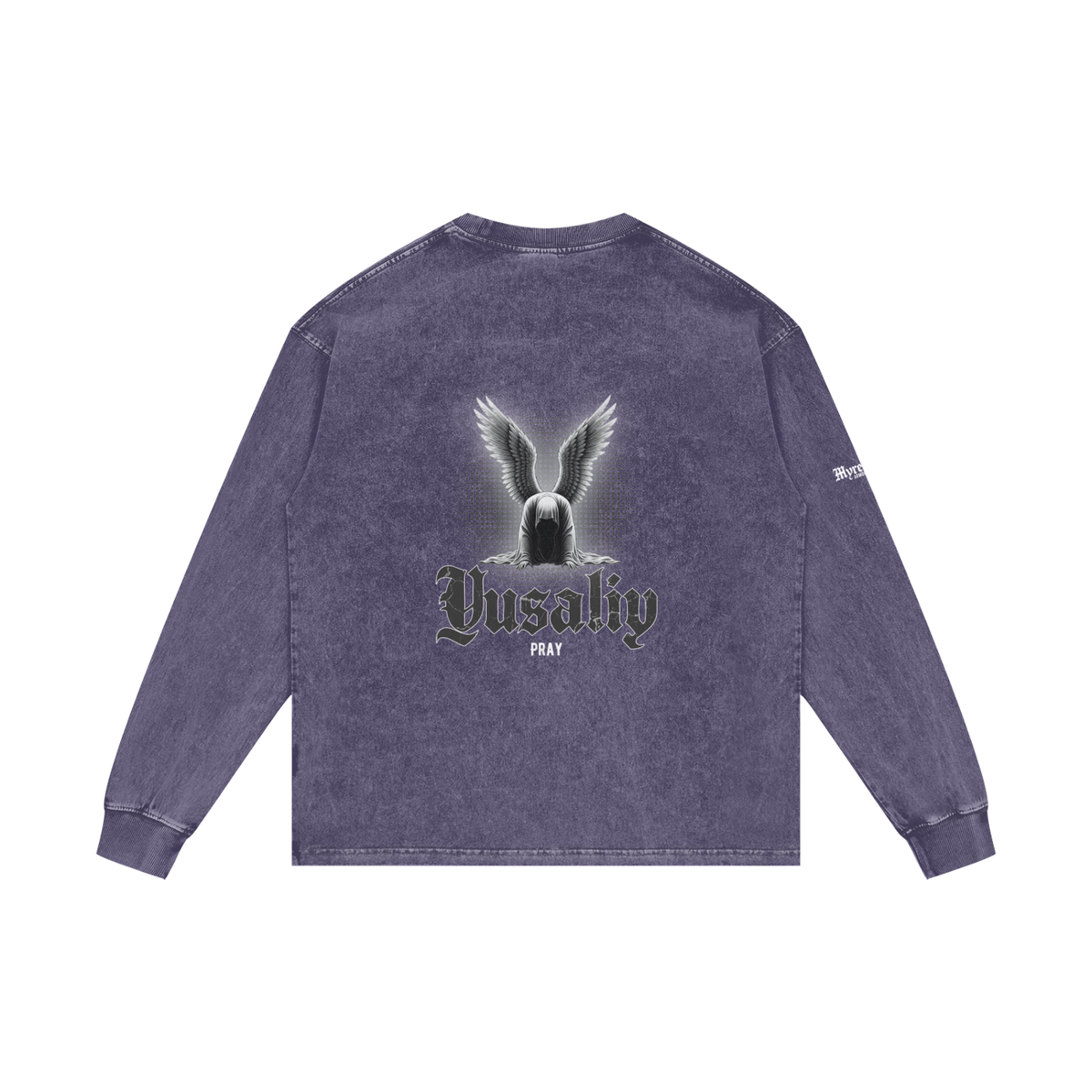 Yusaliy - Pray | Myrenium Armour of Angels | Acid Wash Oversize Long Sleeve T-Shirt