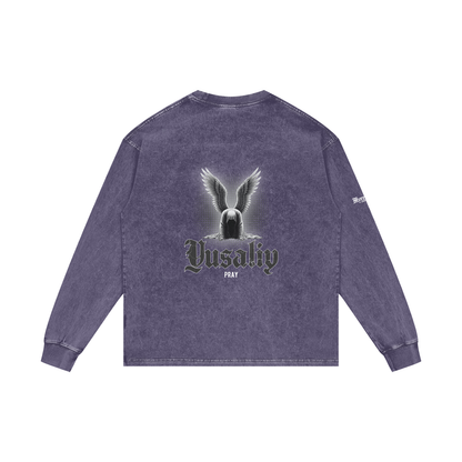 Yusaliy - Pray | Myrenium Armour of Angels | Acid Wash Oversize Long Sleeve T-Shirt