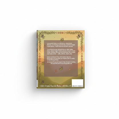 Product packaging with decorative border and text on a white background