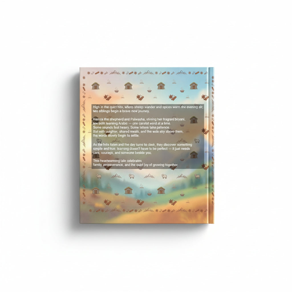 Decorative book with a colorful cover featuring houses and text on a white background