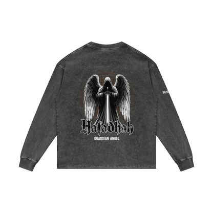 Hafadhah - Guardian Angel | Myrenium Armour of Angels | Acid Wash Oversize Long Sleeve T-Shirt