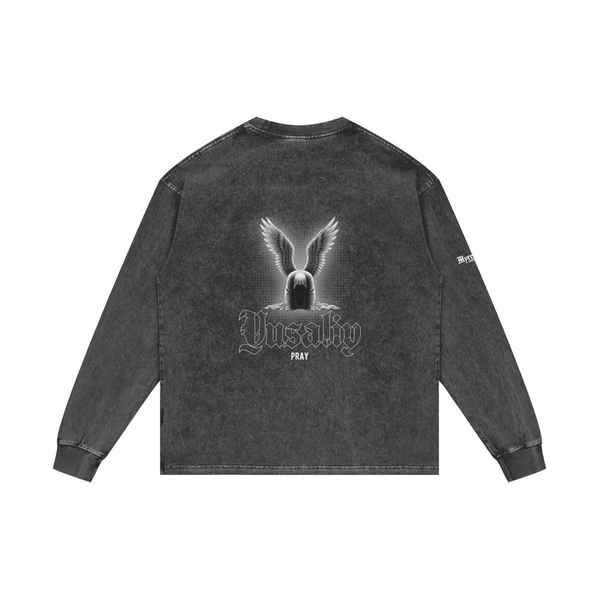 Yusaliy - Pray | Myrenium Armour of Angels | Acid Wash Oversize Long Sleeve T-Shirt