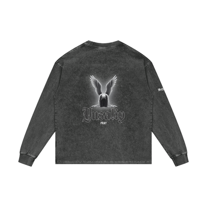 Yusaliy - Pray | Myrenium Armour of Angels | Acid Wash Oversize Long Sleeve T-Shirt