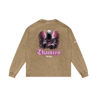 Thamiyn - Precious | Myrenium Armour of Angels | Acid Wash Oversize Long Sleeve T-Shirt