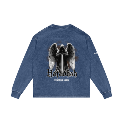 Hafadhah - Guardian Angel | Myrenium Armour of Angels | Acid Wash Oversize Long Sleeve T-Shirt