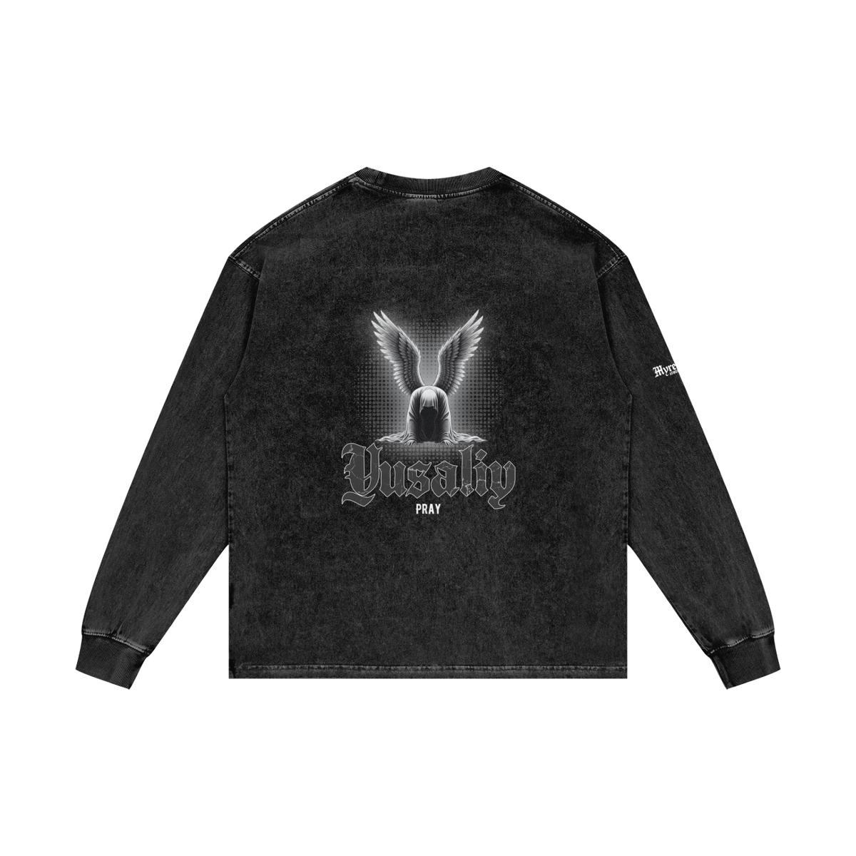 Yusaliy - Pray | Myrenium Armour of Angels | Acid Wash Oversize Long Sleeve T-Shirt