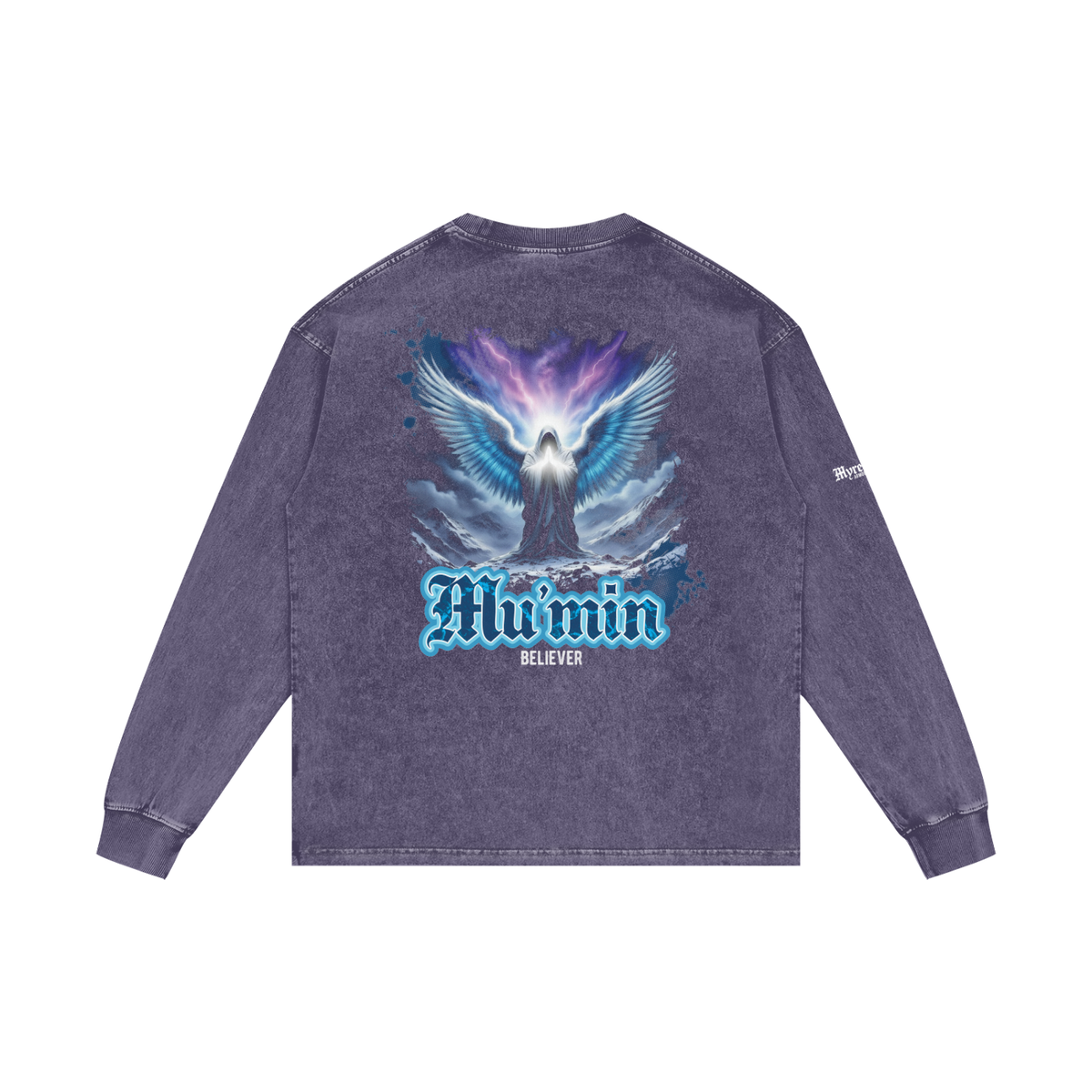 Mu'min - Believer | Myrenium Armour of Angels | Acid Wash Oversize Long Sleeve T-Shirt