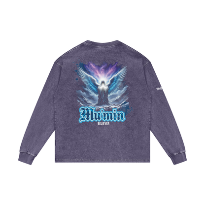 Mu'min - Believer | Myrenium Armour of Angels | Acid Wash Oversize Long Sleeve T-Shirt