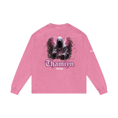 Thamiyn - Precious | Myrenium Armour of Angels | Acid Wash Oversize Long Sleeve T-Shirt