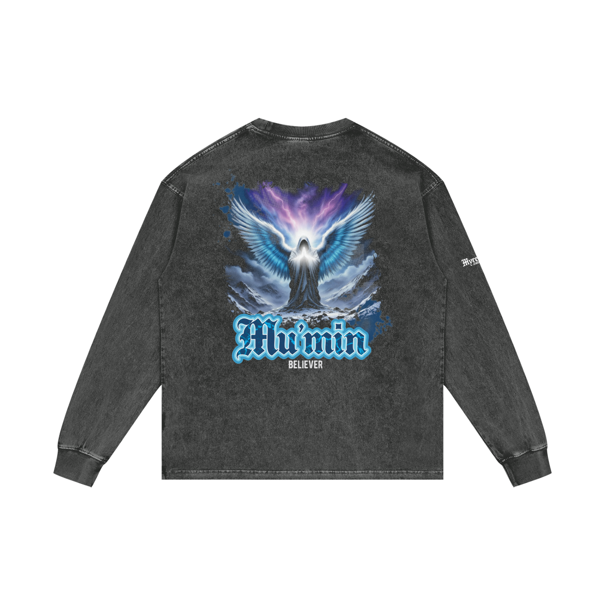 Mu'min - Believer | Myrenium Armour of Angels | Acid Wash Oversize Long Sleeve T-Shirt