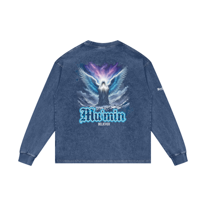 Mu'min - Believer | Myrenium Armour of Angels | Acid Wash Oversize Long Sleeve T-Shirt
