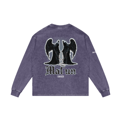 Mal'un - Cursed | Myrenium Armour of Angels | Acid Wash Oversize Long Sleeve T-Shirt