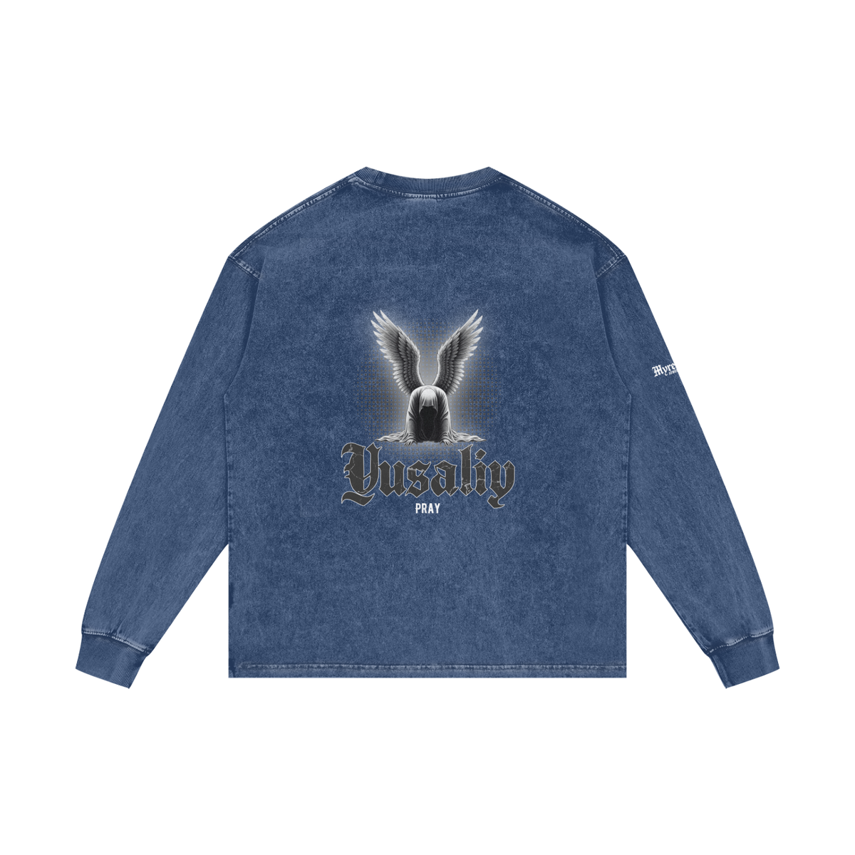 Yusaliy - Pray | Myrenium Armour of Angels | Acid Wash Oversize Long Sleeve T-Shirt