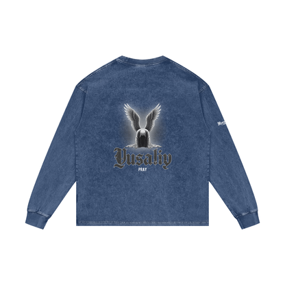 Yusaliy - Pray | Myrenium Armour of Angels | Acid Wash Oversize Long Sleeve T-Shirt