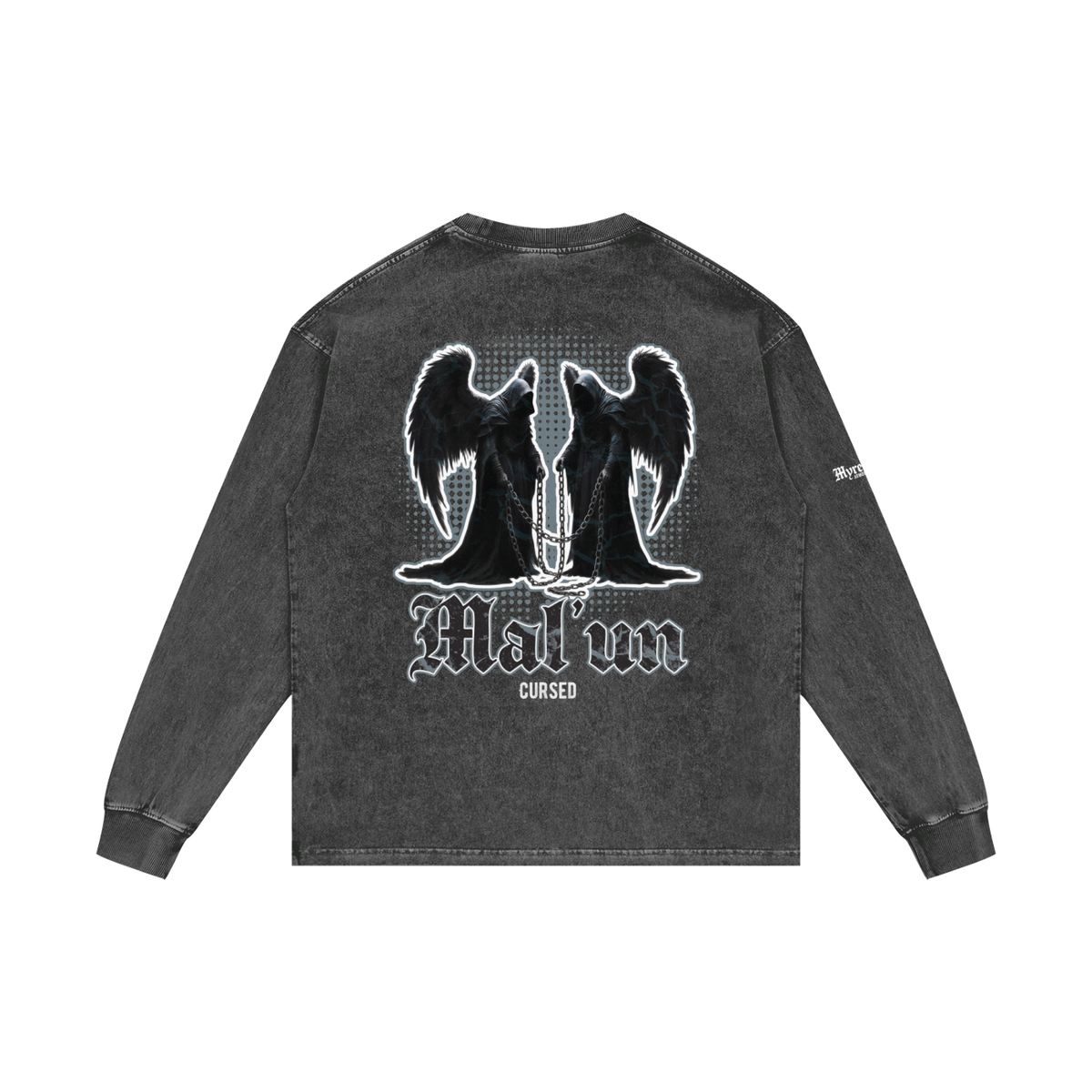 Mal'un - Cursed | Myrenium Armour of Angels | Acid Wash Oversize Long Sleeve T-Shirt