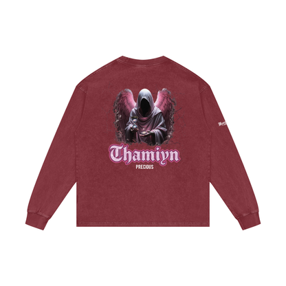 Thamiyn - Precious | Myrenium Armour of Angels | Acid Wash Oversize Long Sleeve T-Shirt