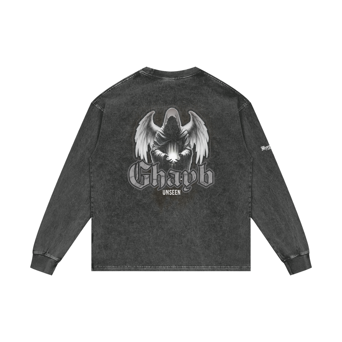 Ghayb - Unseen | Myrenium Armour of Angels | Acid Wash Oversize Long Sleeve T-Shirt