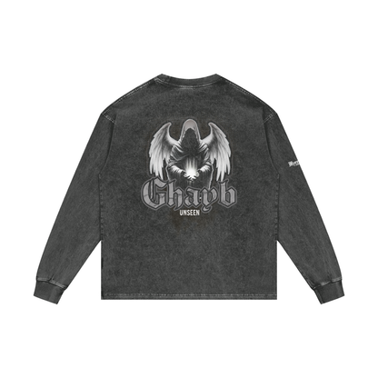Ghayb - Unseen | Myrenium Armour of Angels | Acid Wash Oversize Long Sleeve T-Shirt